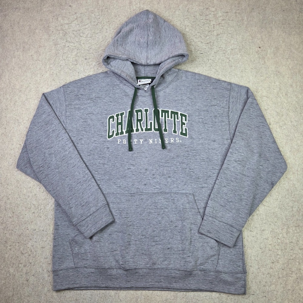 Charlotte 49ers Champion Hoodie Mens XL Gray Green Embroidered Pullover